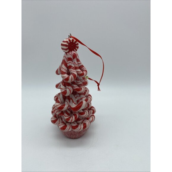 Faux Peppermint Candy Cane Christmas Tree Ornament Red & White 5" Holiday Decor - Picture 1 of 8